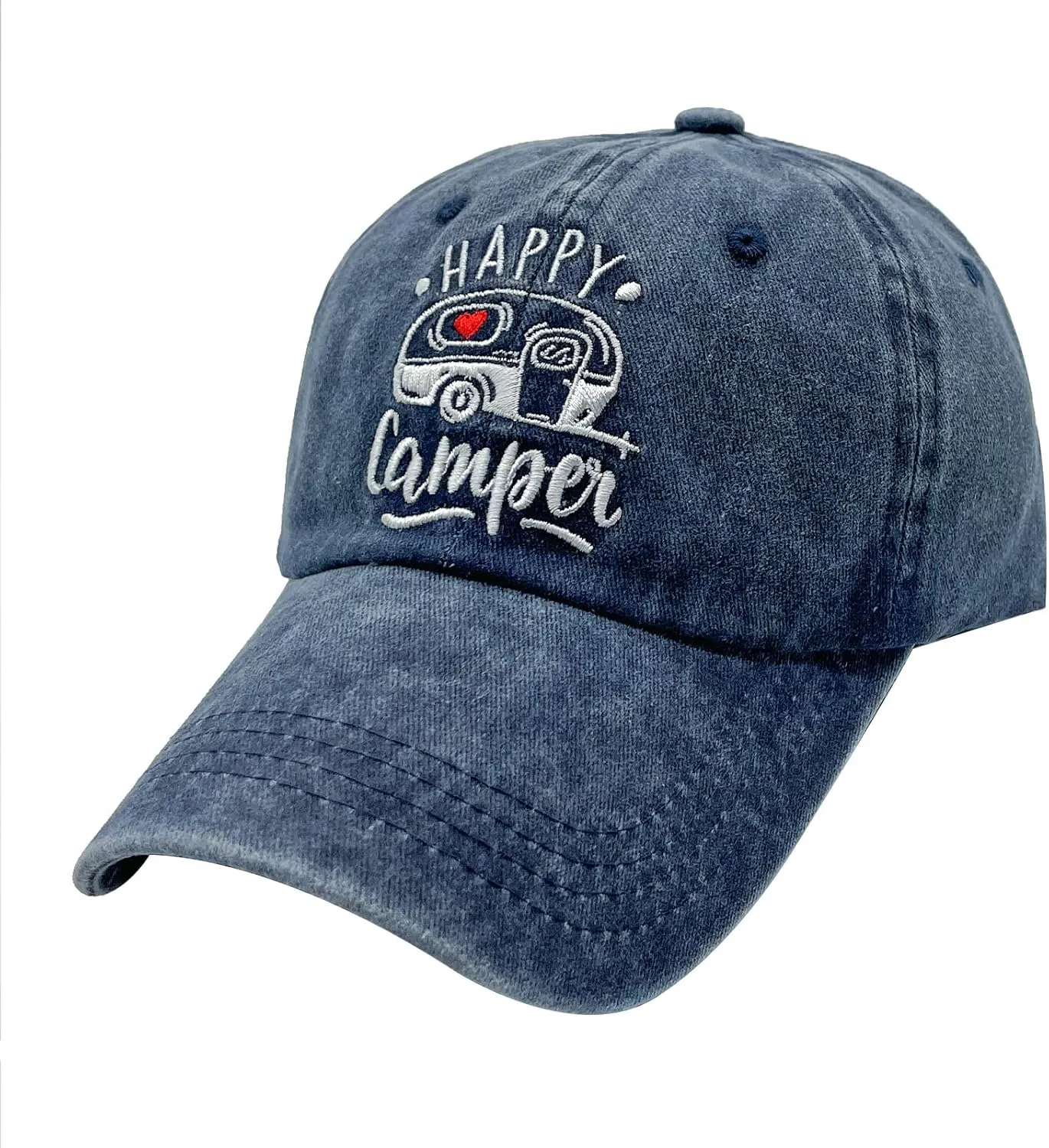 Happy Camper Embroidered Baseball Cap, Washed Adjustable Dad Hat for Men Women
