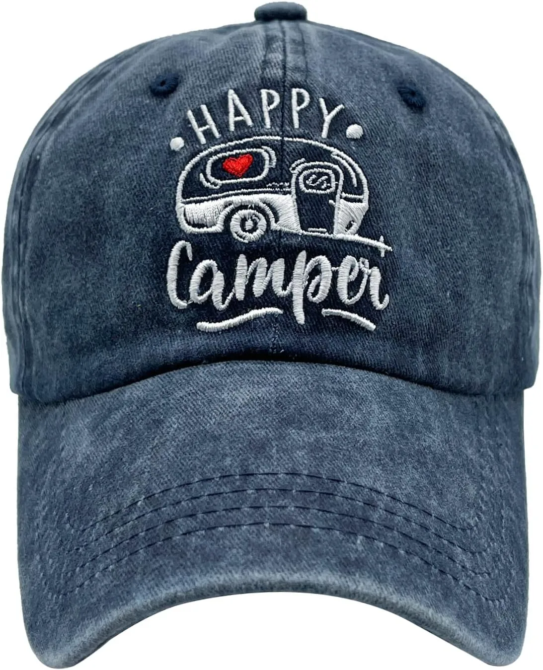 Happy Camper Embroidered Baseball Cap, Washed Adjustable Dad Hat for Men Women