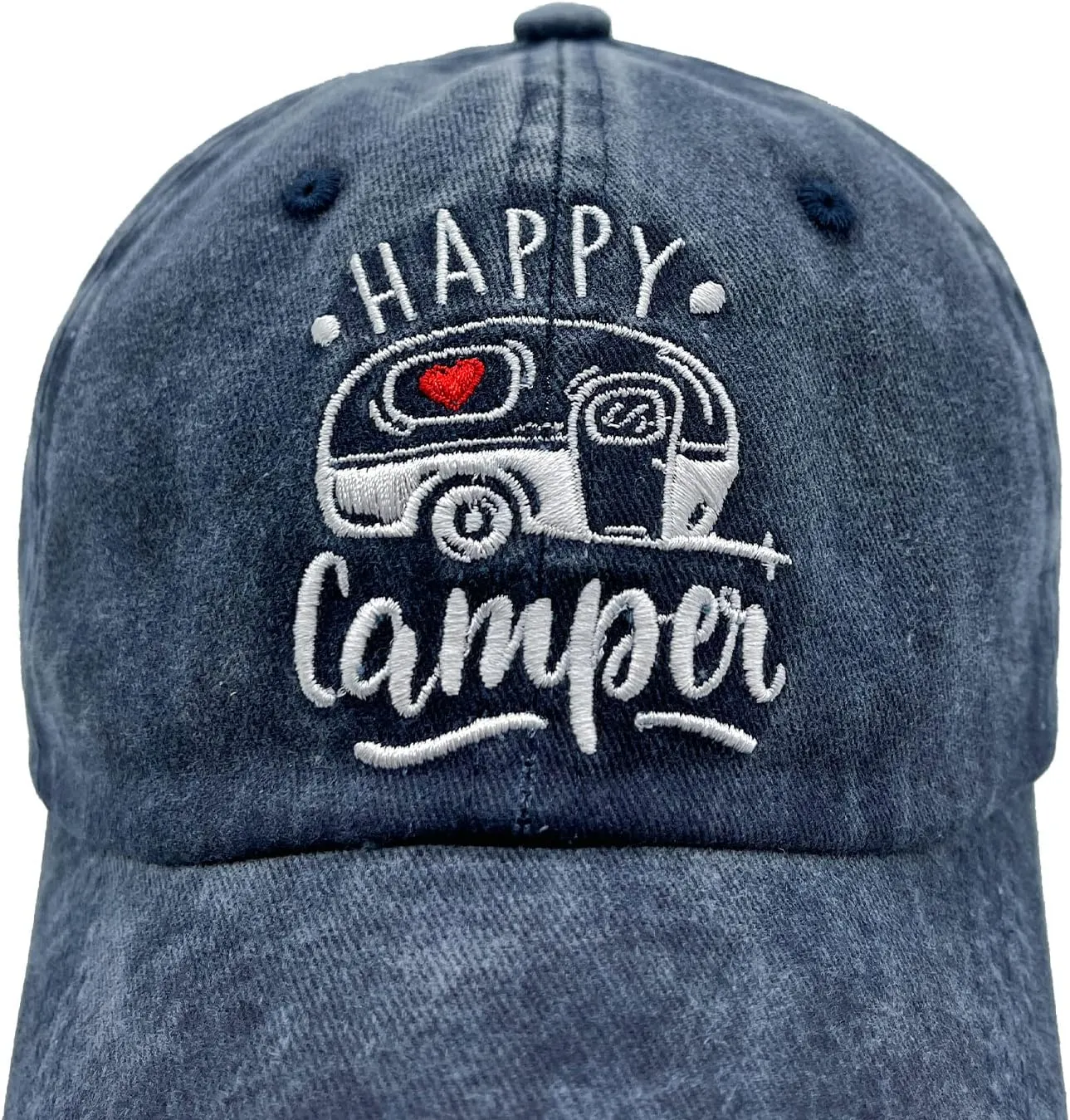 Happy Camper Embroidered Baseball Cap, Washed Adjustable Dad Hat for Men Women