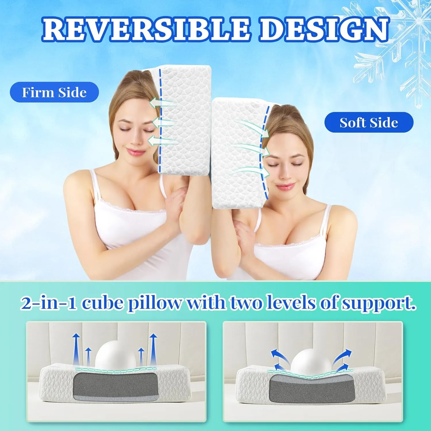 HARBOREST Ice Cube Cooling Pillow for Side Sleepers Memory Foam Side Sleeper Pillow Support Head & Neck for Pain Relief12"x24"x5"