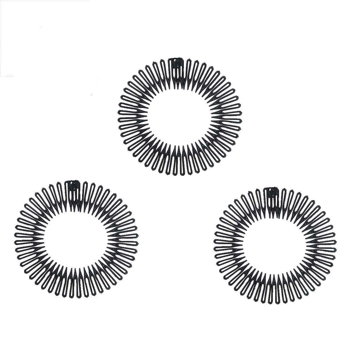 Headband - Full Circle Stretch Comb 3pcs Tooth Flexible Plastic Headband Clear for Women & Girls