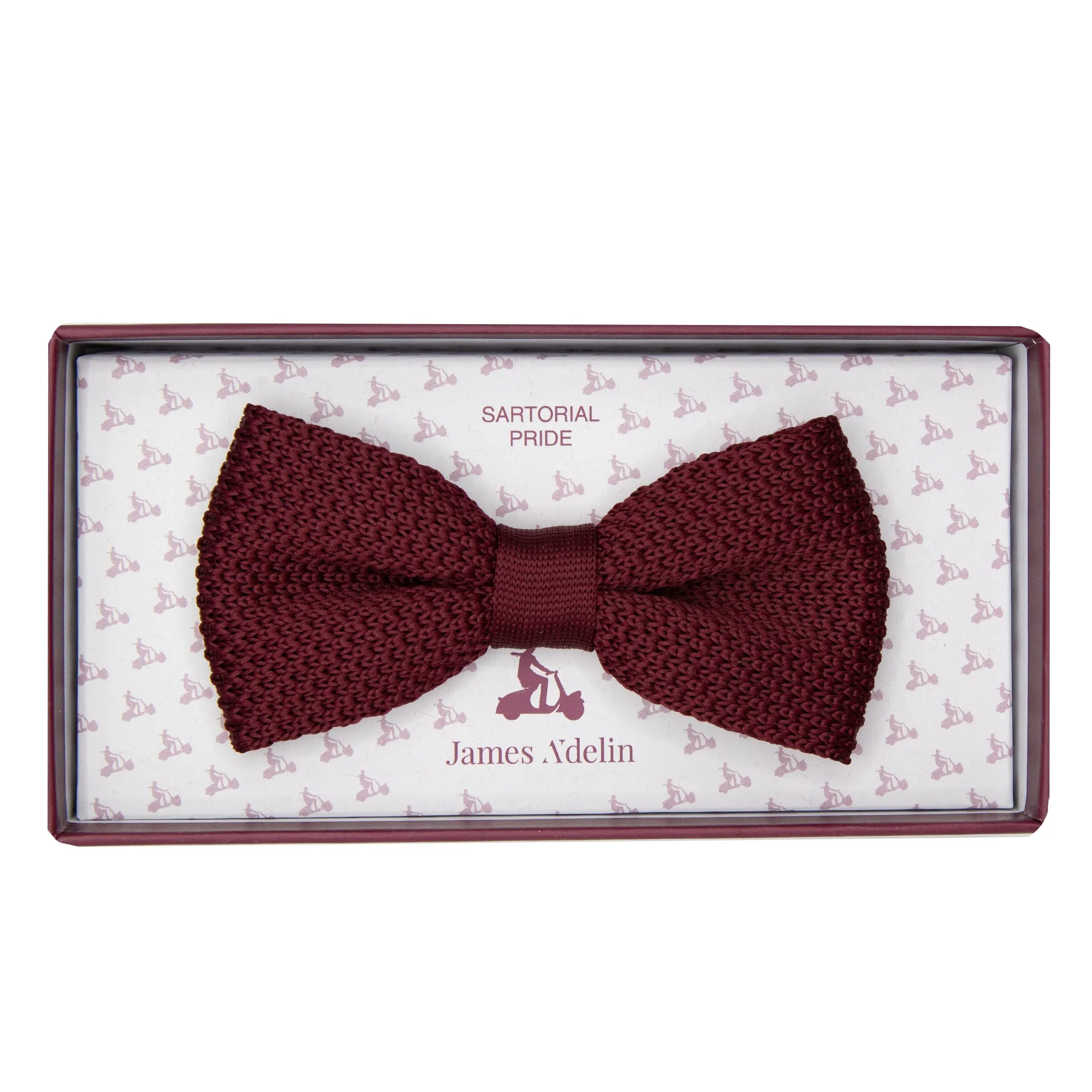 James Adelin Luxury Knitted Bow Tie in Burgundy