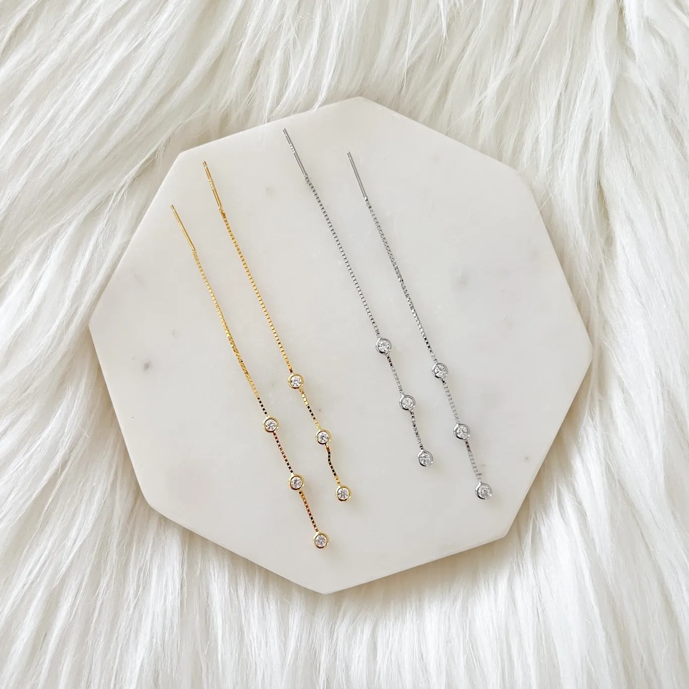 Jolie Bezel Drop Threader Earrings - LAST CHANCE!