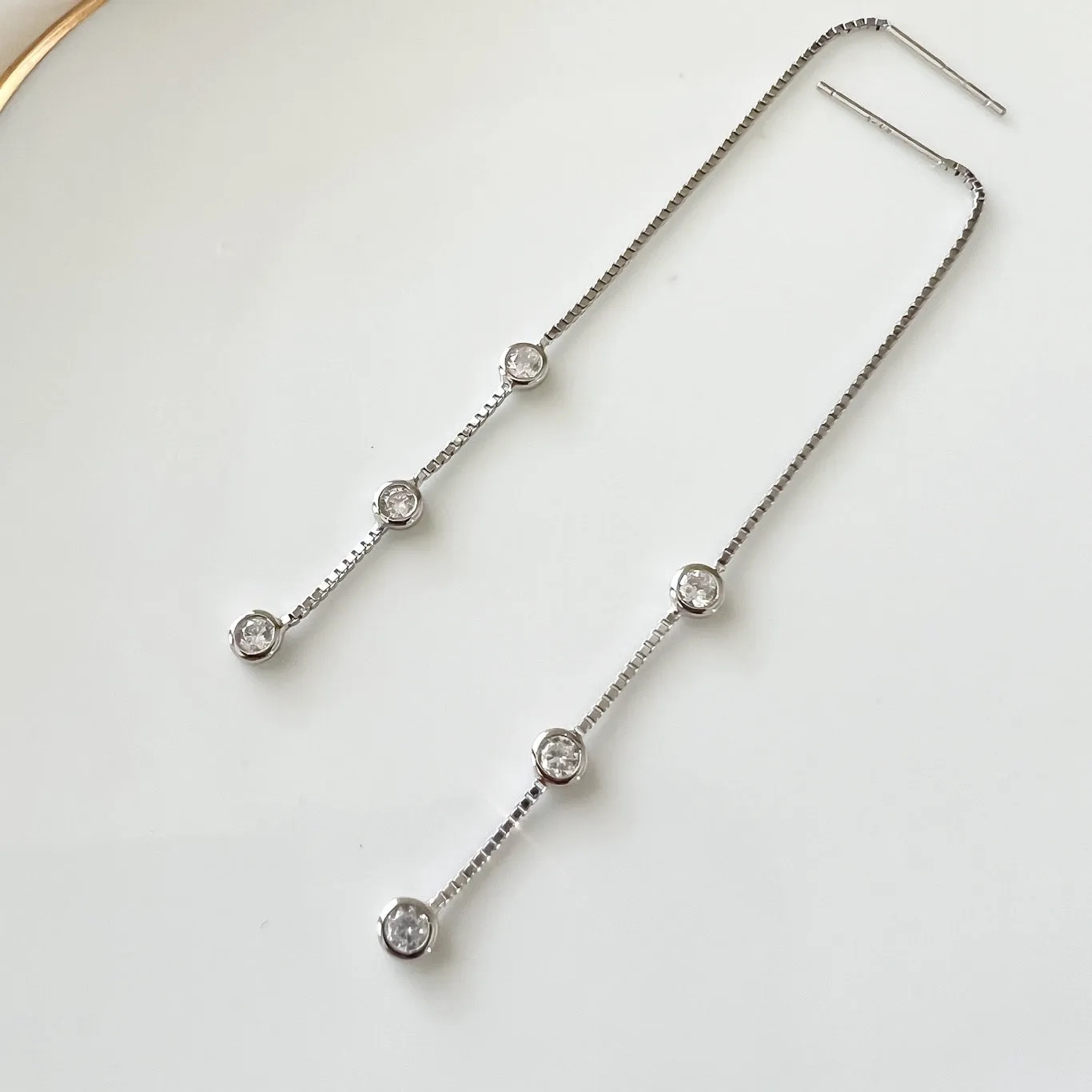 Jolie Bezel Drop Threader Earrings - LAST CHANCE!