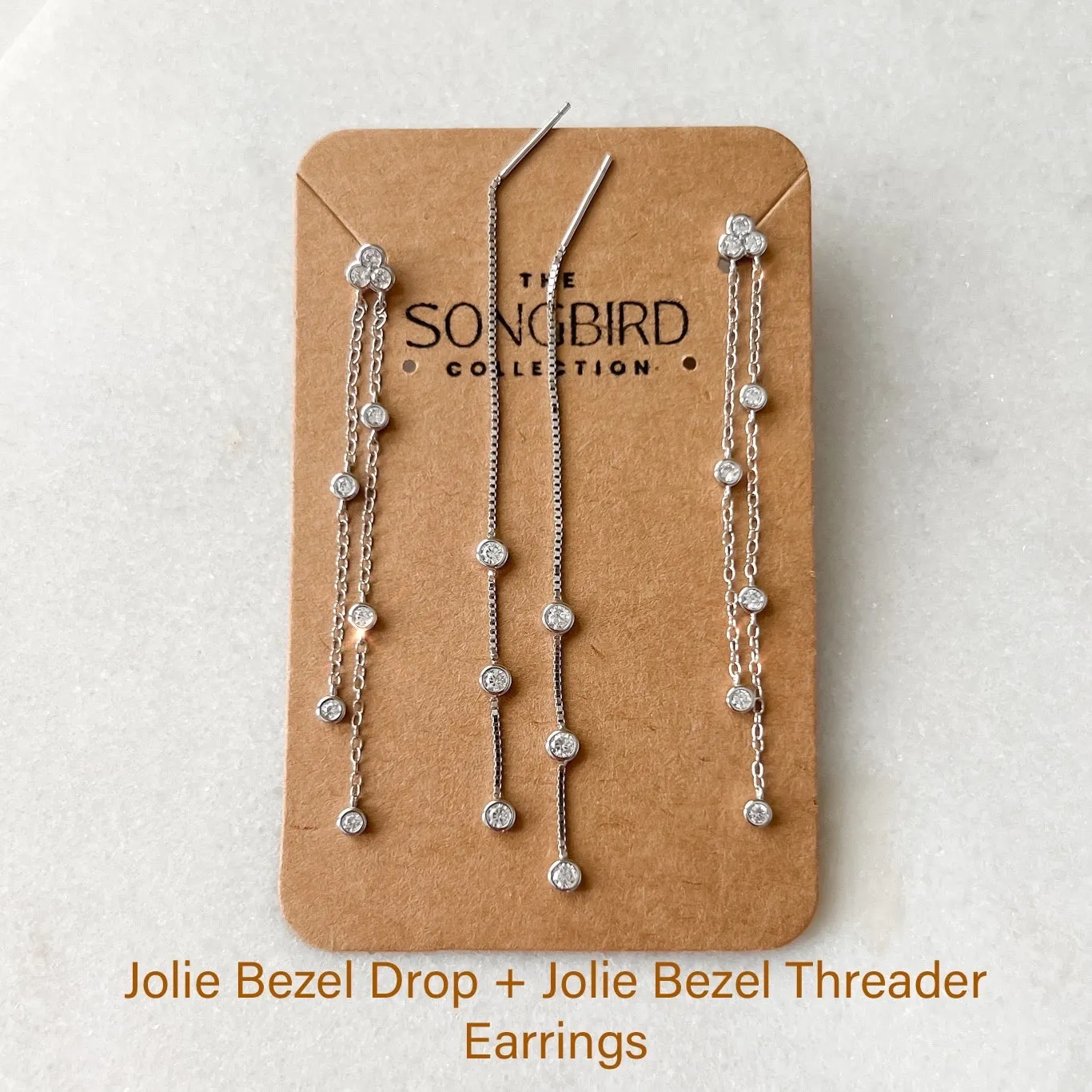 Jolie Bezel Drop Threader Earrings - LAST CHANCE!