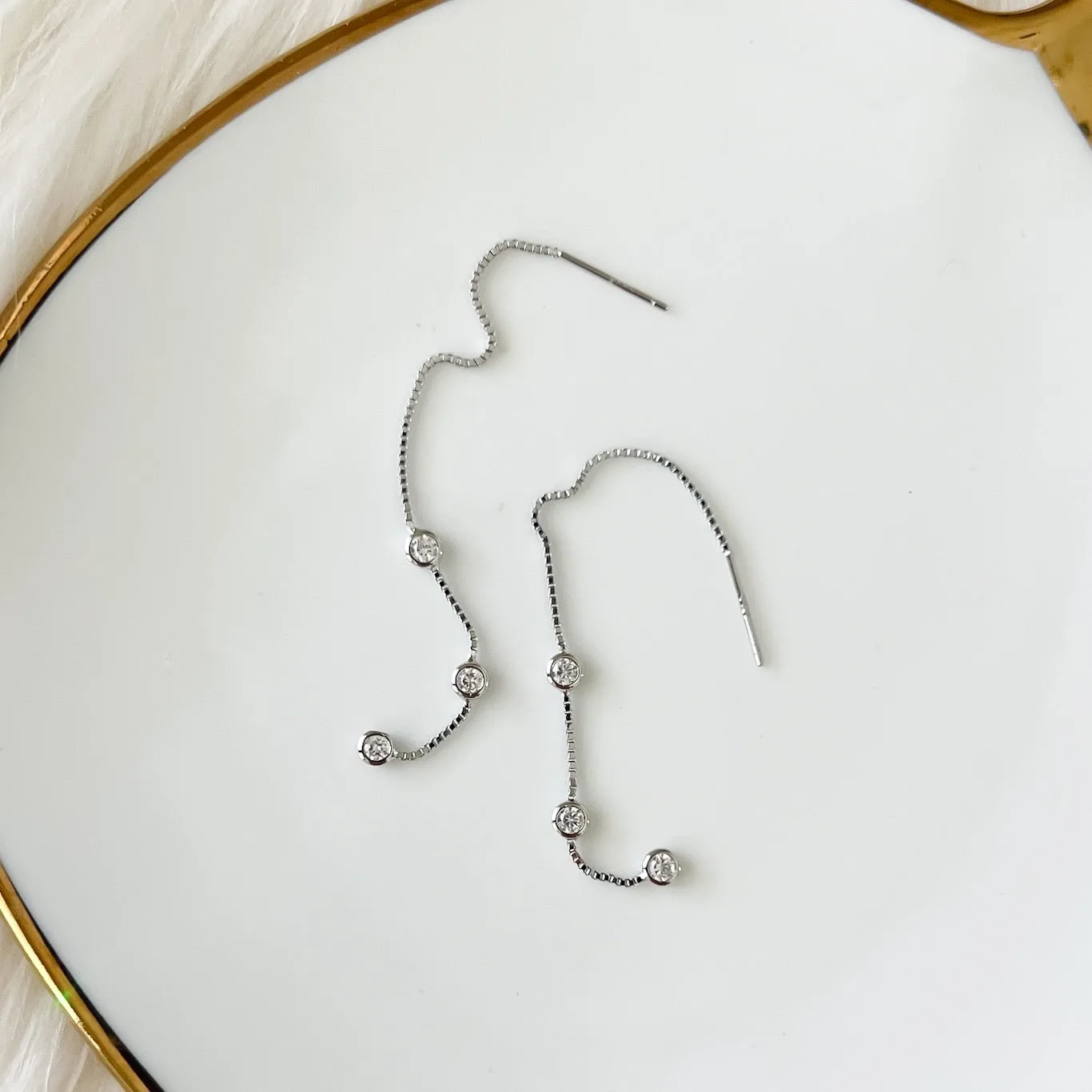 Jolie Bezel Drop Threader Earrings - LAST CHANCE!