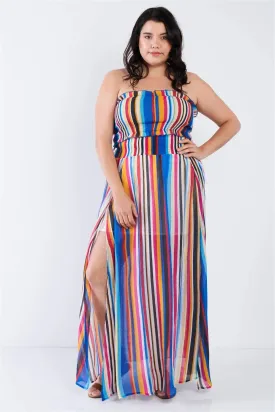 Junior Plus Size Multi Stripe Bandeau & Maxi Skirt Set /1-1-1