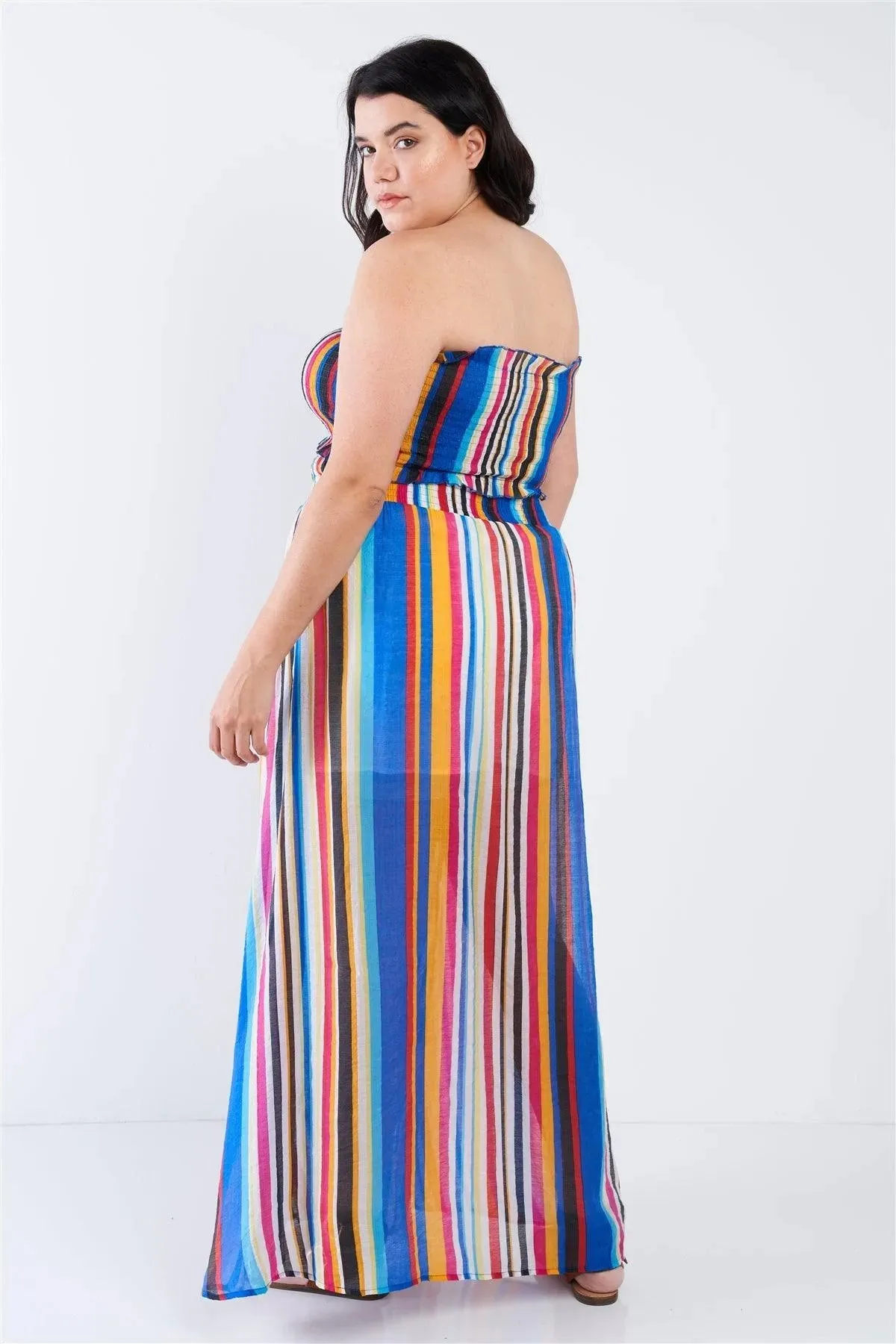 Junior Plus Size Multi Stripe Bandeau & Maxi Skirt Set /1-1-1