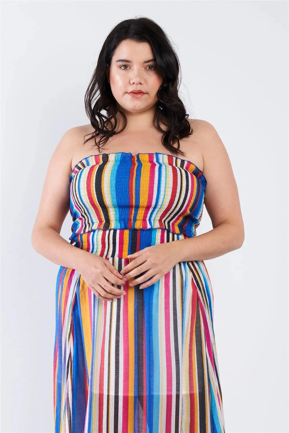 Junior Plus Size Multi Stripe Bandeau & Maxi Skirt Set /1-1-1