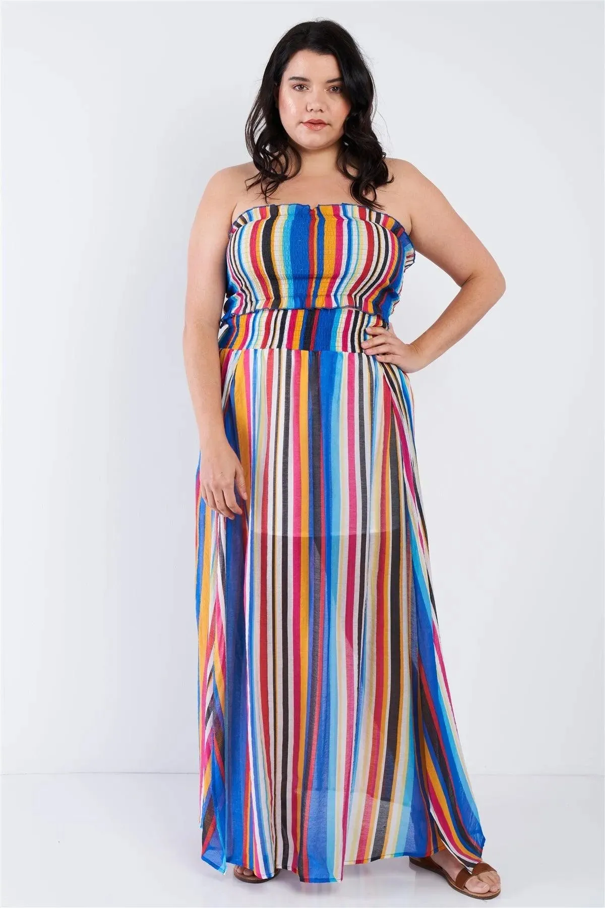 Junior Plus Size Multi Stripe Bandeau & Maxi Skirt Set /1-1-1