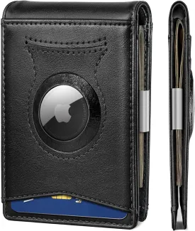 KS Mens Wallet Gift Airtag or Standard Use,Slim Front Pocket Leather Wallet Money Clip 11 cards RFID Blocking