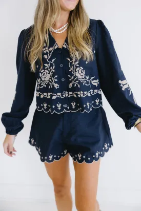 Linden Embroidered Set - Navy