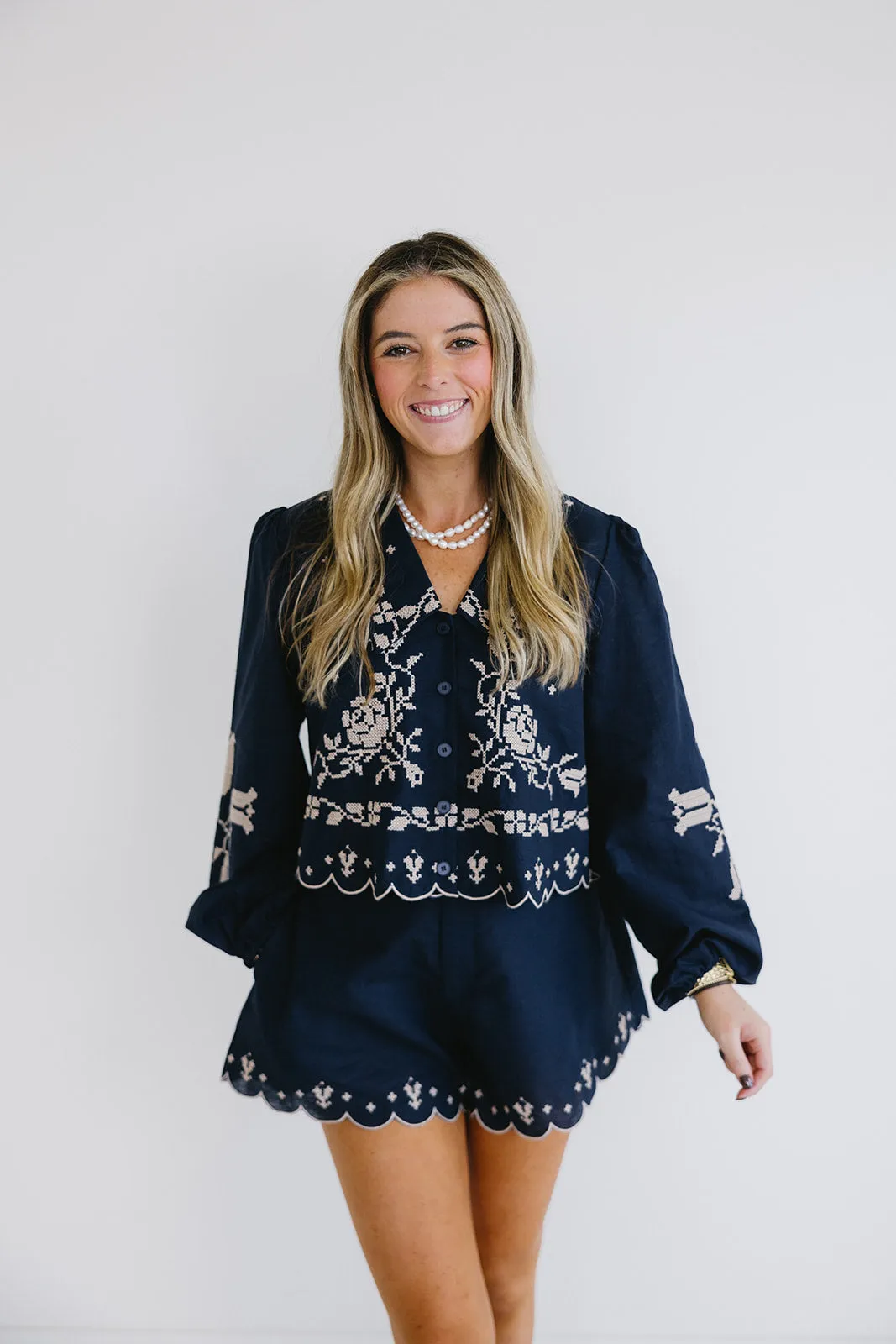 Linden Embroidered Set - Navy