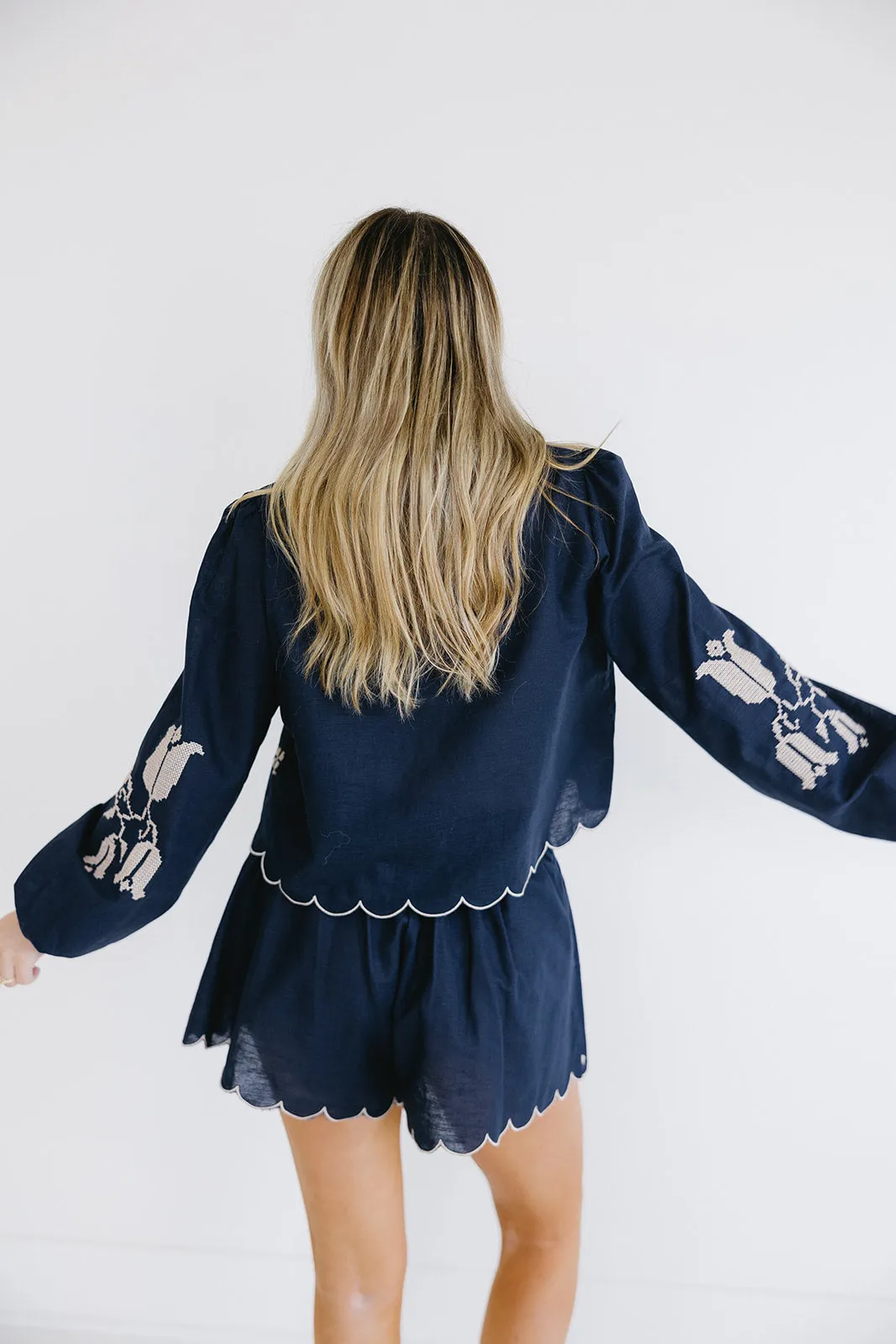 Linden Embroidered Set - Navy