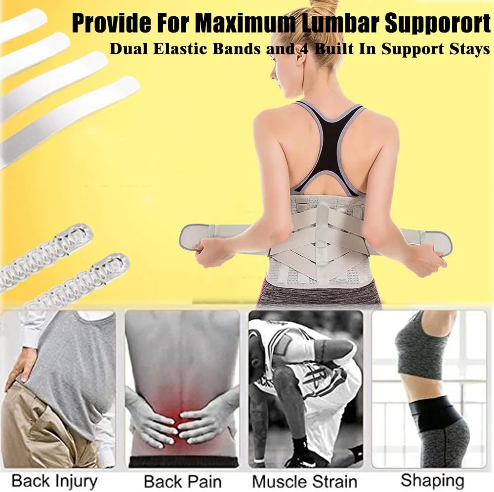 Lower Back Braces for Back Pain Relief - Compression Belt for Men & Women - Lumbar Support Waist Backbrace for Herniated Disc, Sciatica, Scoliosis - Breathable Mesh Design, Adjustable Straps (M, Gray)