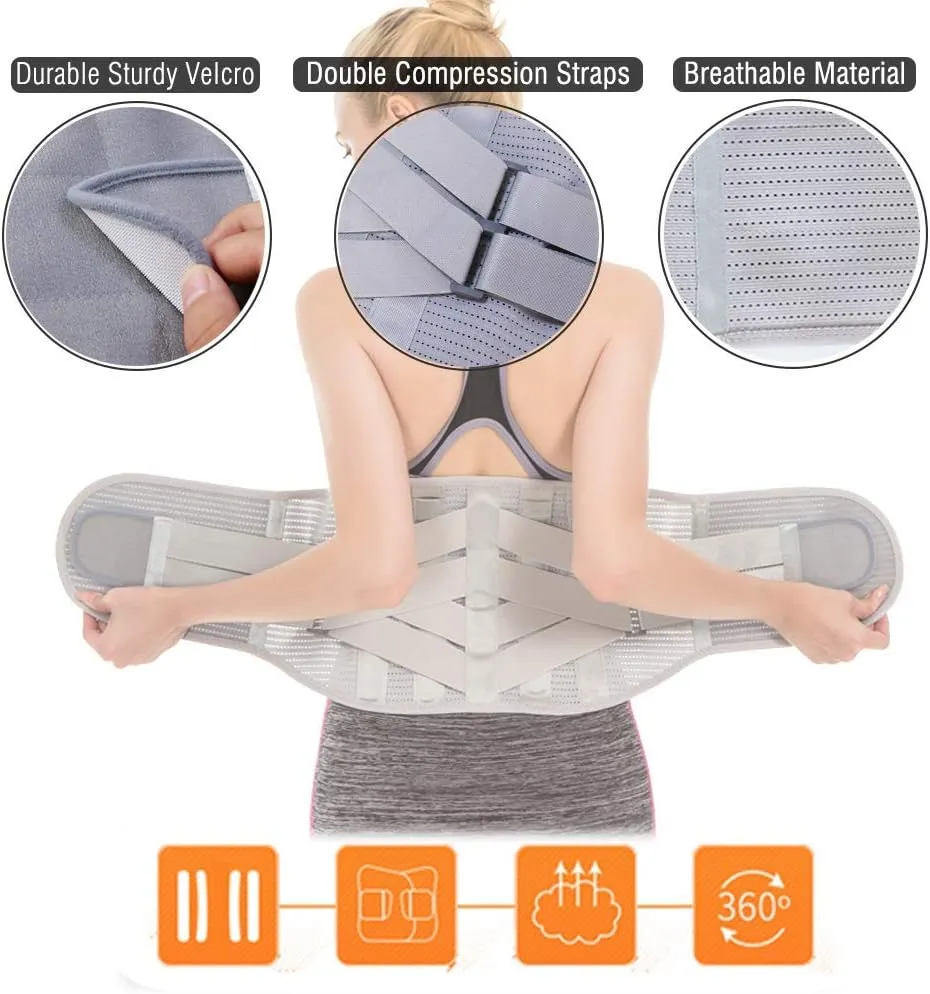 Lower Back Braces for Back Pain Relief - Compression Belt for Men & Women - Lumbar Support Waist Backbrace for Herniated Disc, Sciatica, Scoliosis - Breathable Mesh Design, Adjustable Straps (M, Gray)
