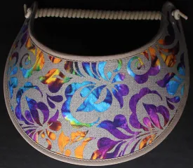 M347 Colorful Damask on Tan Sun Visor with Tan Trim