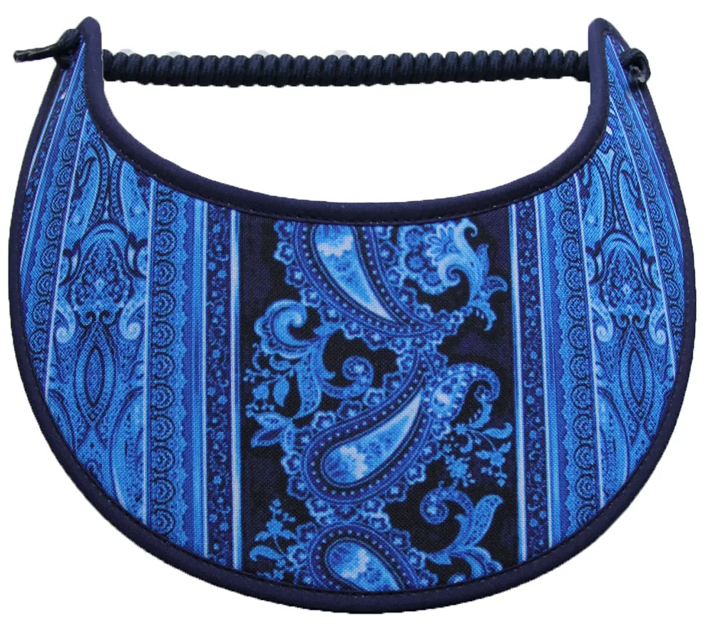 M631 Paisleys and Other Designs on Blue Sun Visor with Navy Trim