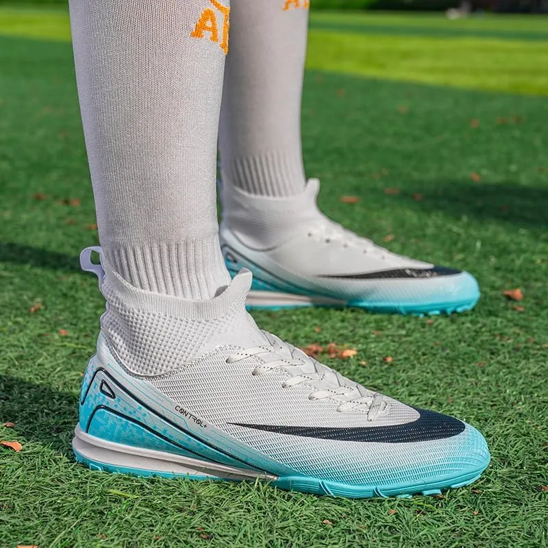 Men's Soccer Shoes Cleats Professional High-Top Athletic Turf Football Shoes Outdoor Indoor Professional Futsal Football Training Sneakers