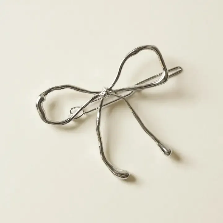 nar'sha - Metal Bow Barrette Hair Clip (Silver)