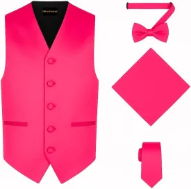 Oliver George 4pc Men's Solid Formal Waistcoat Tuxedo Dress Vest Necktie BowTie Handkerchief Set For Suit or Tuxedo