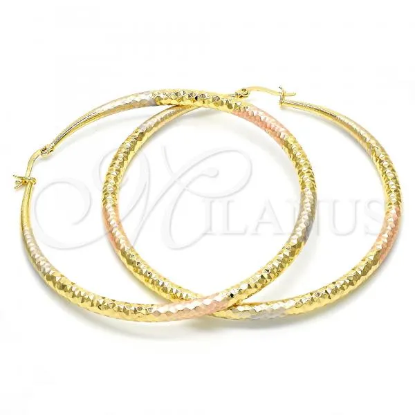 Oro Laminado Extra Large Hoop, Gold Filled Style Hollow Design, Diamond Cutting Finish, Tricolor, 02.170.0084.1.70