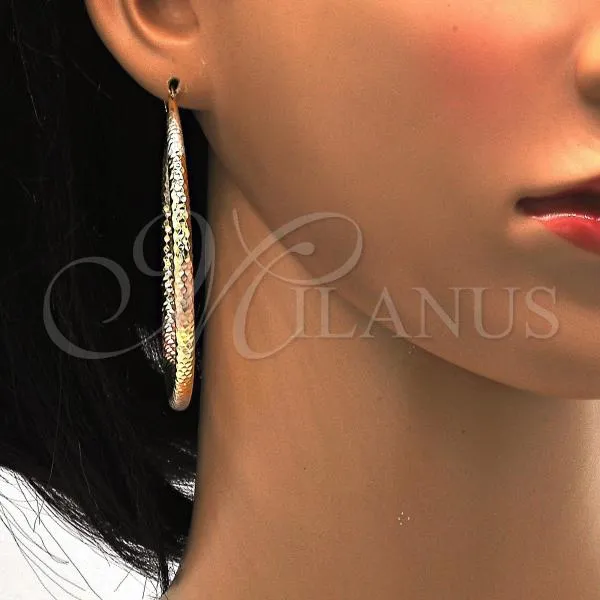 Oro Laminado Extra Large Hoop, Gold Filled Style Hollow Design, Diamond Cutting Finish, Tricolor, 02.170.0084.1.70