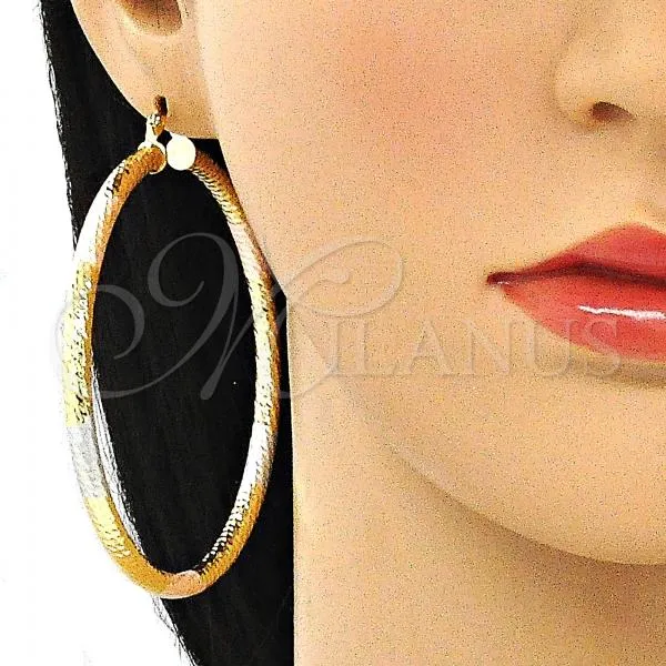 Oro Laminado Extra Large Hoop, Gold Filled Style Hollow Design, Diamond Cutting Finish, Tricolor, 02.170.0250.70