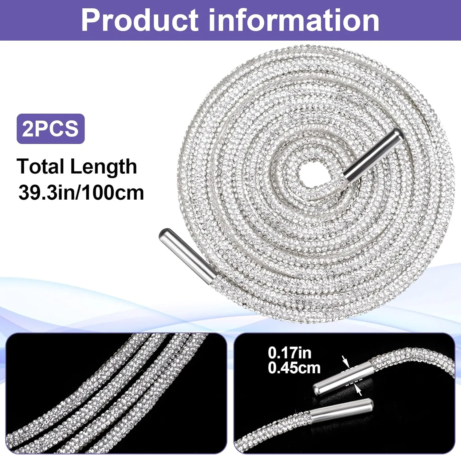 PAGOW Rhinestone Glitter Ropes, Crystal Bling Bling Shiny Round Shoe Laces for Sneakers, Drawstring Cords Replacement