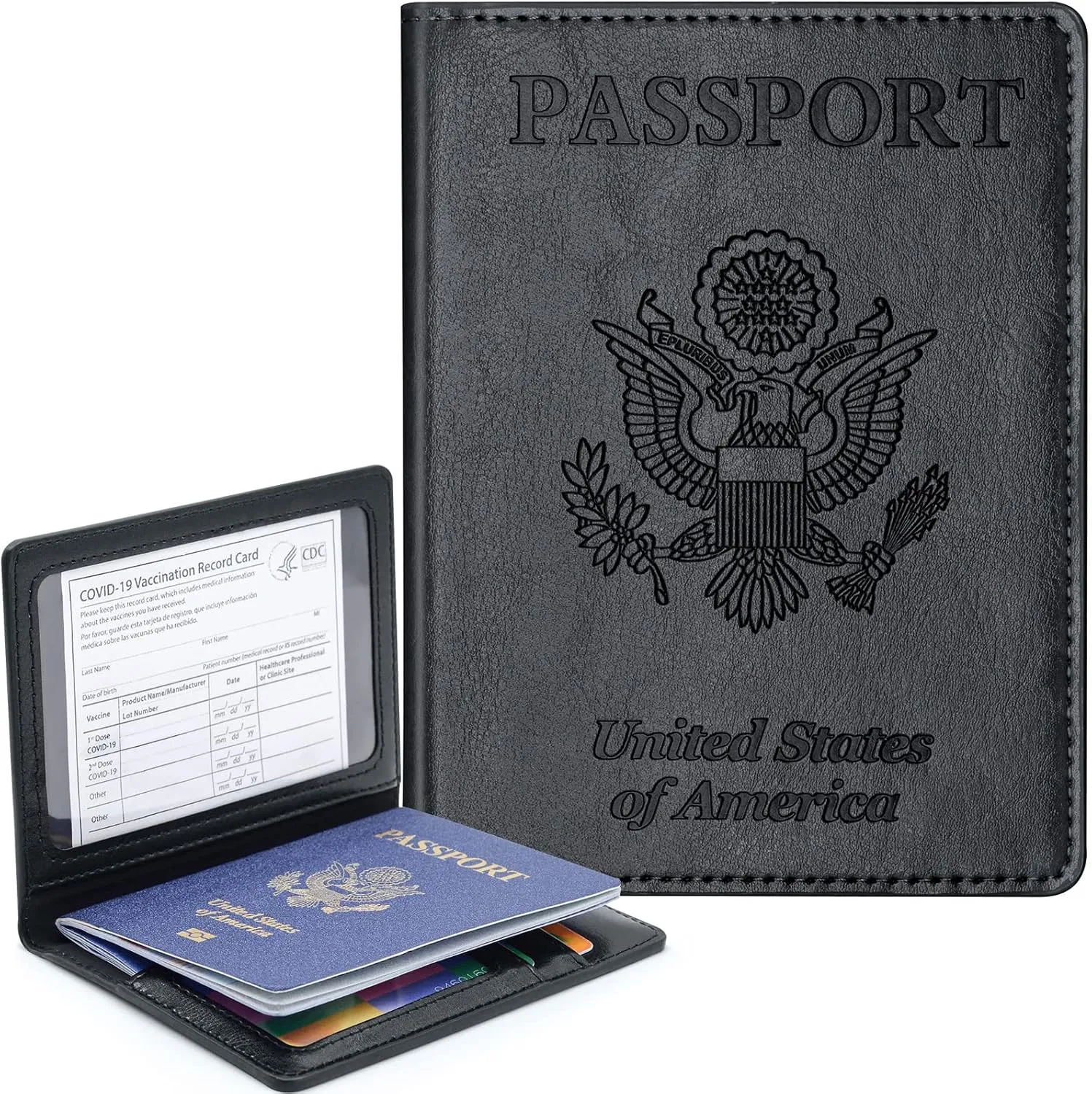 Passport Holder Cover Wallet Case RFID Blocking Leather Card Slot Travel Accessories Documents Organizer Protector for Women Men, Black