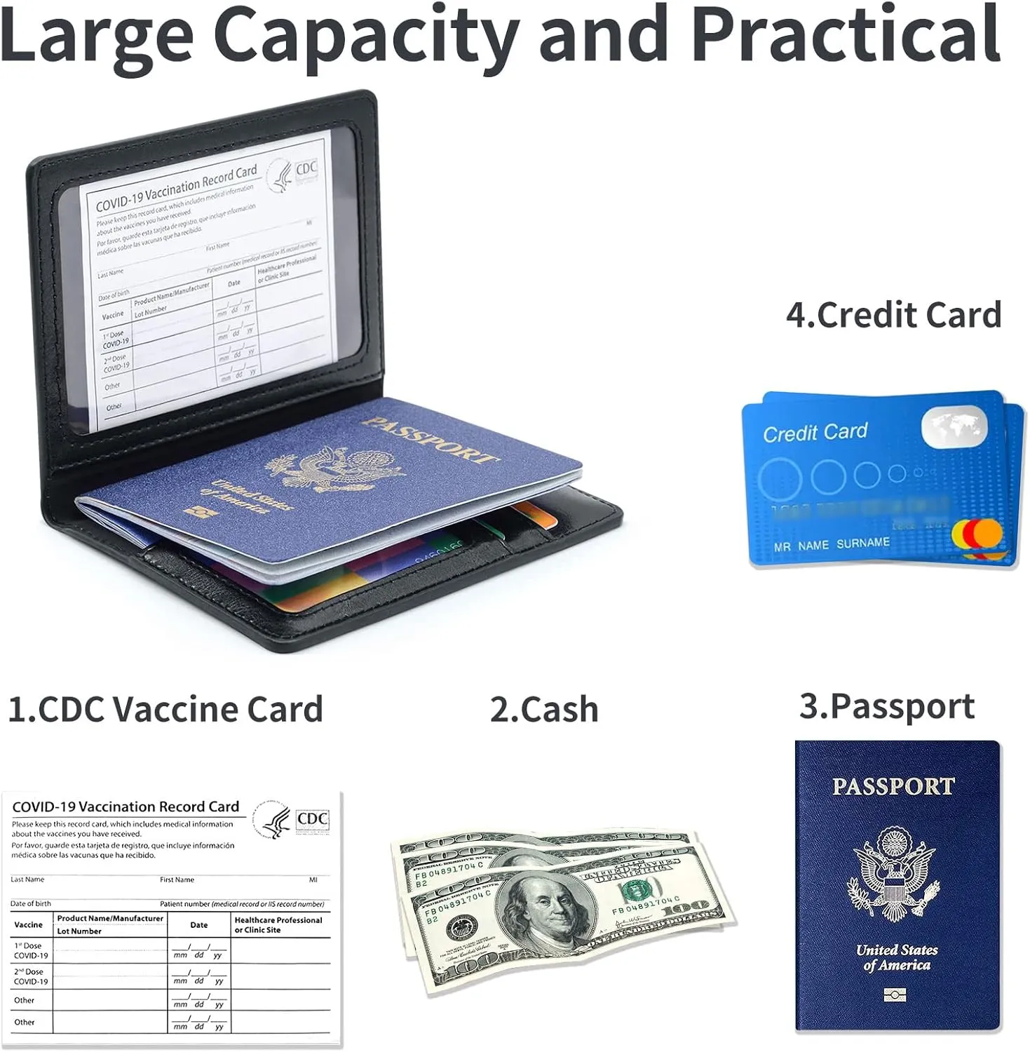 Passport Holder Cover Wallet Case RFID Blocking Leather Card Slot Travel Accessories Documents Organizer Protector for Women Men, Black