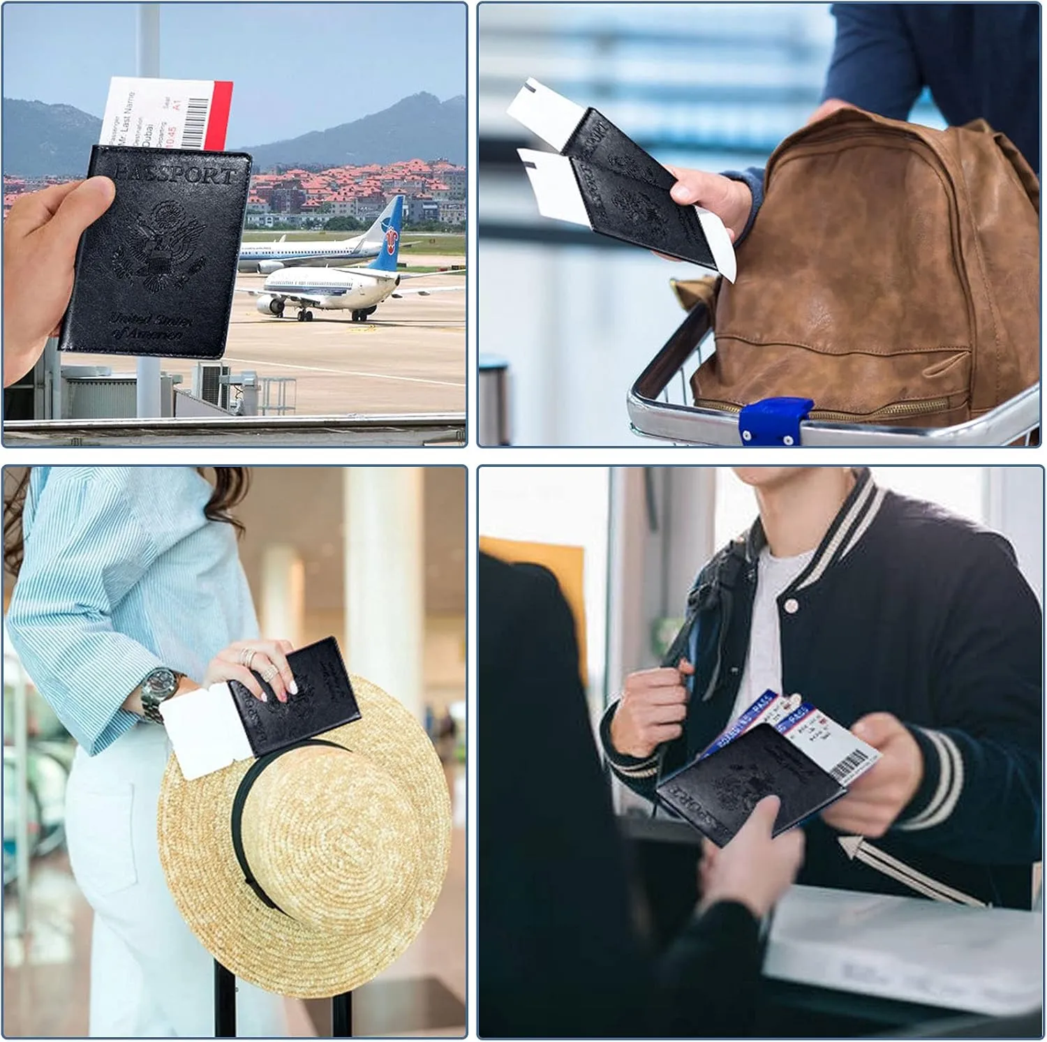Passport Holder Cover Wallet Case RFID Blocking Leather Card Slot Travel Accessories Documents Organizer Protector for Women Men, Black