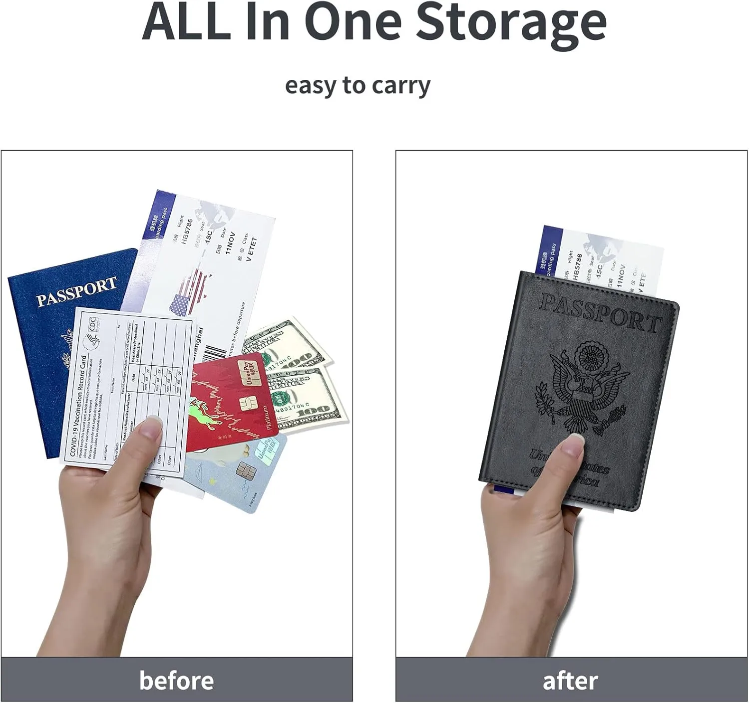 Passport Holder Cover Wallet Case RFID Blocking Leather Card Slot Travel Accessories Documents Organizer Protector for Women Men, Black