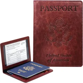 Passport Holder Cover Wallet Case RFID Blocking Leather Card Slot Travel Accessories Documents Organizer Protector for Women Men, Brown