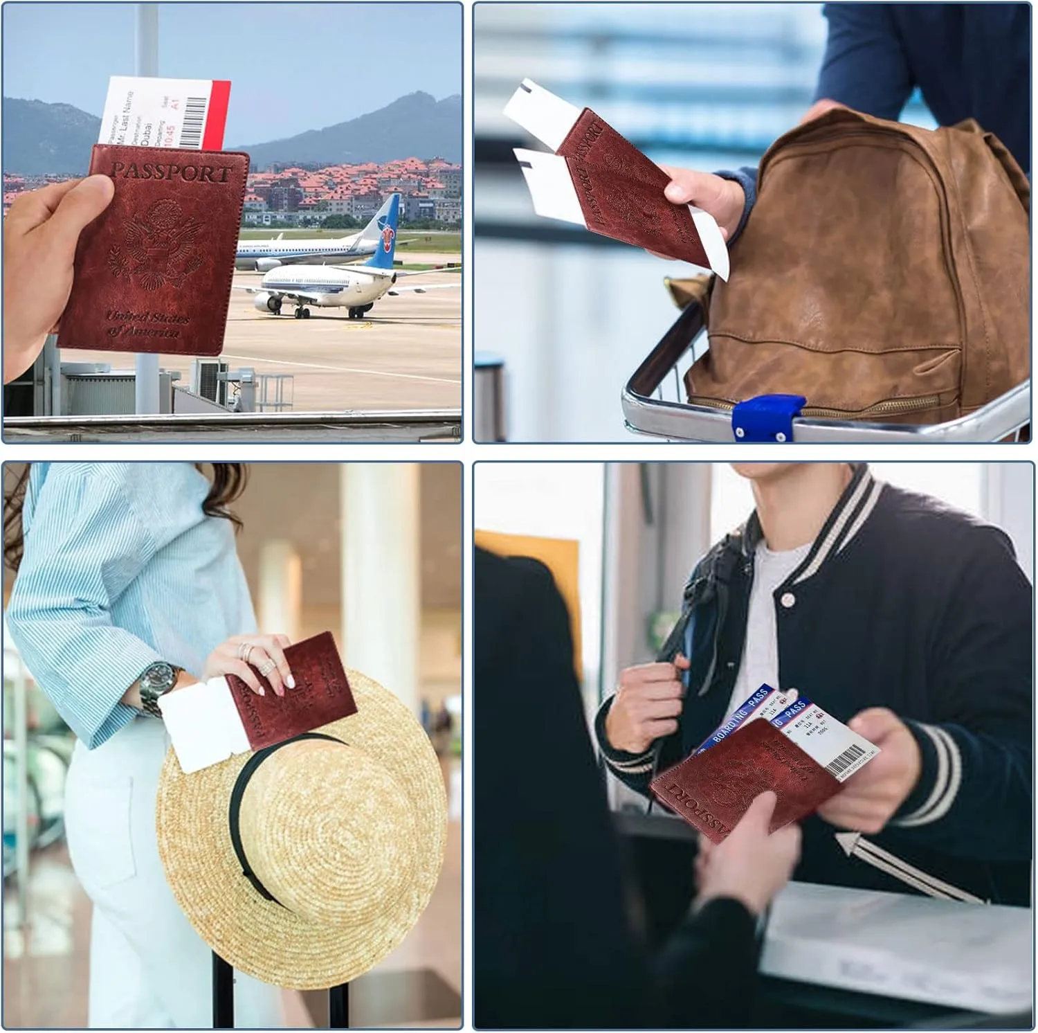 Passport Holder Cover Wallet Case RFID Blocking Leather Card Slot Travel Accessories Documents Organizer Protector for Women Men, Brown
