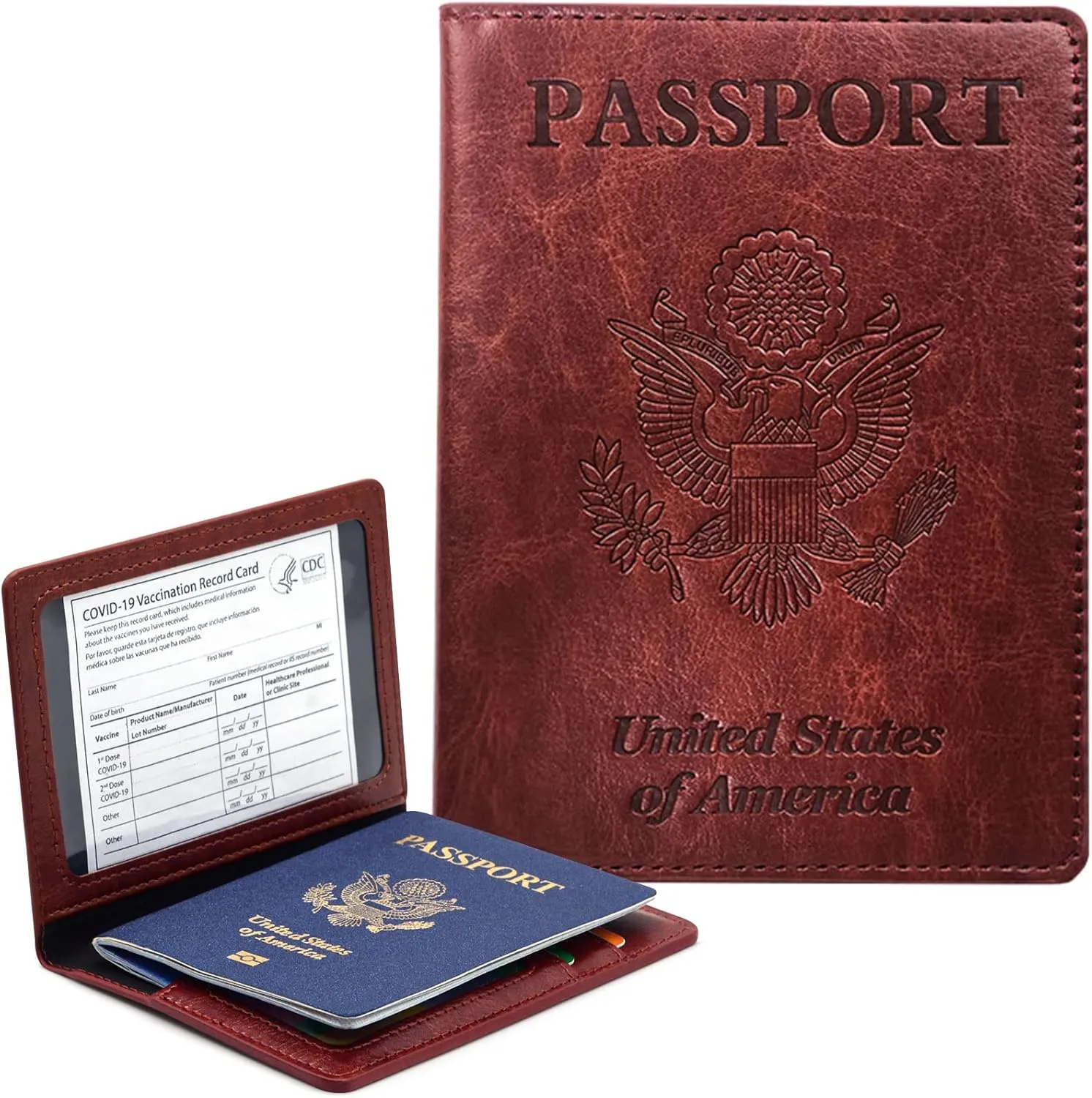 Passport Holder Cover Wallet Case RFID Blocking Leather Card Slot Travel Accessories Documents Organizer Protector for Women Men, Brown