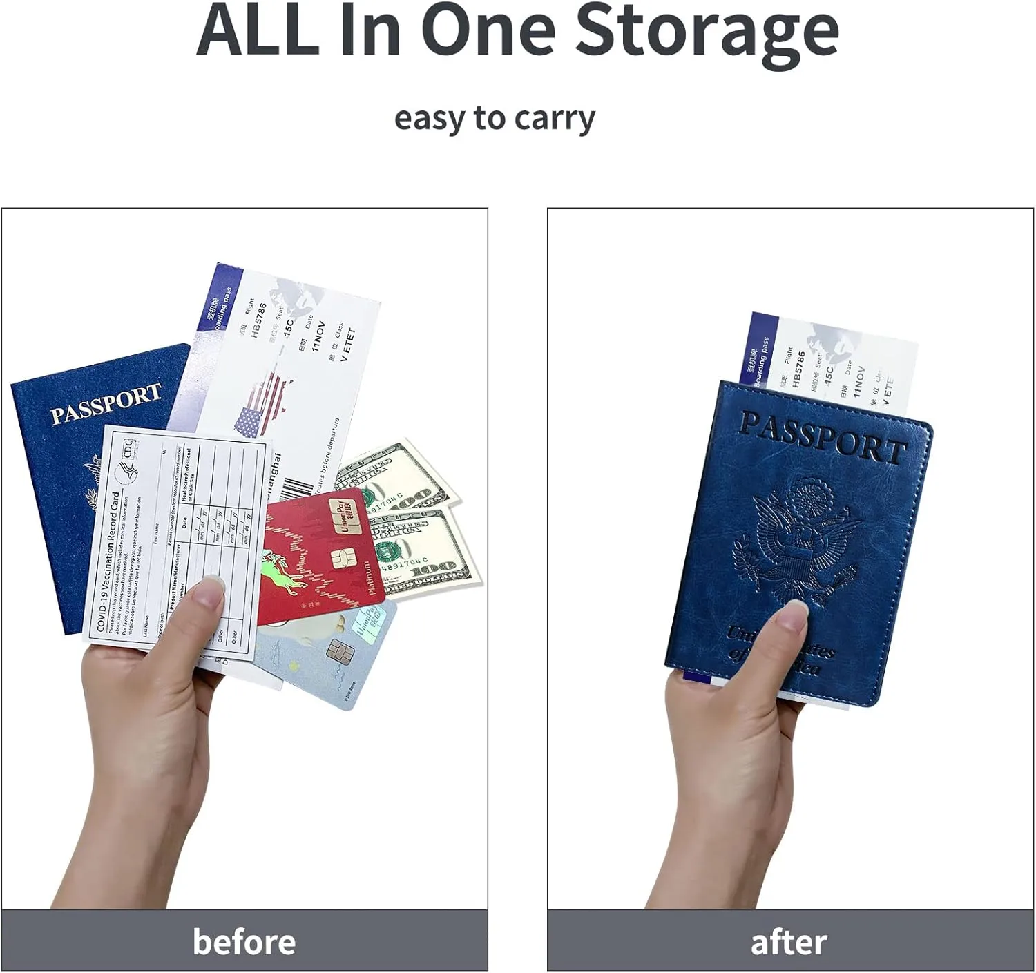 Passport Holder Cover Wallet Case RFID Blocking Leather Card Slot Travel Accessories Documents Organizer Protector for Women Men, Navy Blue
