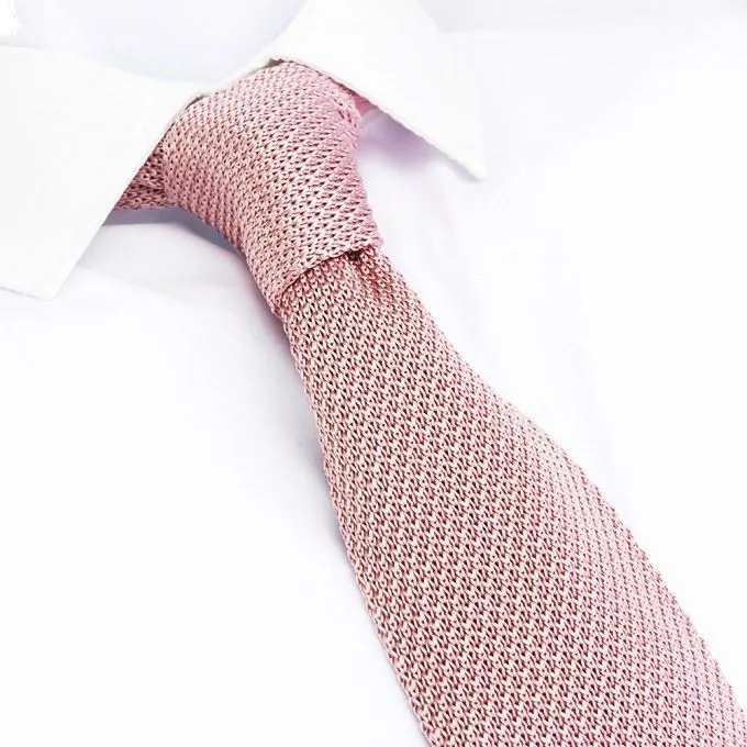 Pastel Pink Knitted Square Cut Silk Tie