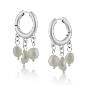 Pierced Hoop Earrings with Strand of Pearl Detail TAMARA Perfect Gift by Big Metal London