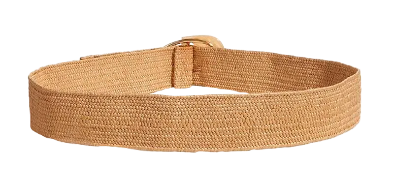 Straw Woven Elastic Belt with Triangle Buckle - Beige