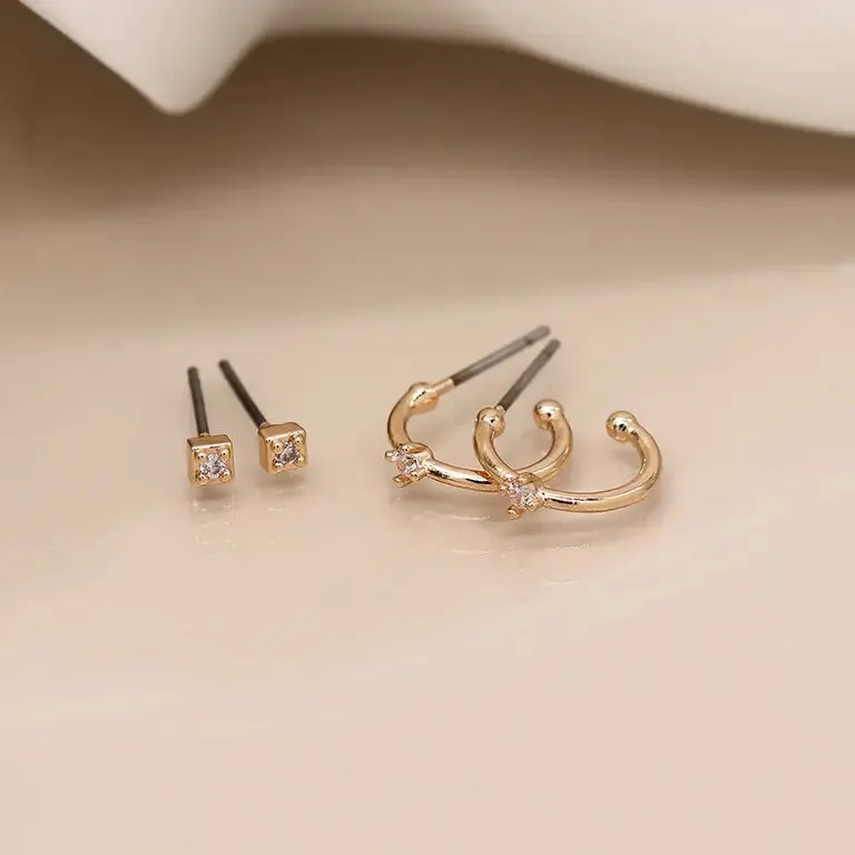Stud and Sleeper Hoop Earrings | Faux Gold