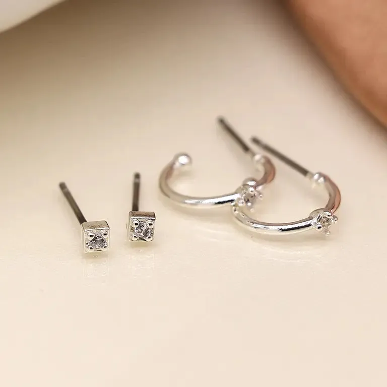 Stud and Sleeper Hoop Earrings | Silver