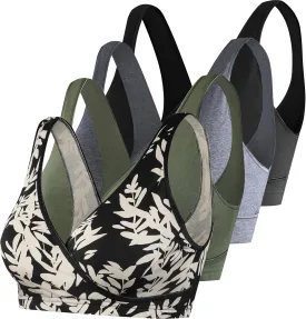 SUIEK 4 Pack Nursing Sleep Bra Maternity Bralette Breastfeeding Comfort Cotton Bras