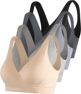 SUIEK 4 Pack Nursing Sleep Bra Maternity Bralette Breastfeeding Comfort Cotton Bras