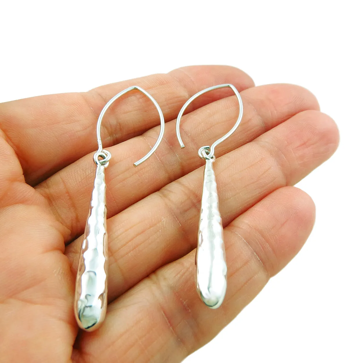 Threader 925 Sterling Silver Hammered Drop Earrings