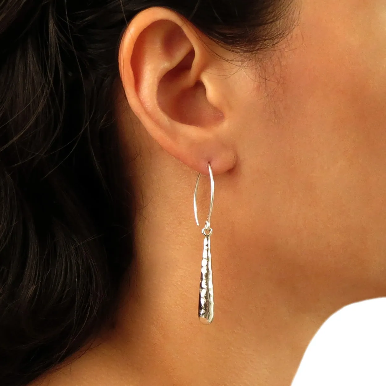 Threader 925 Sterling Silver Hammered Drop Earrings