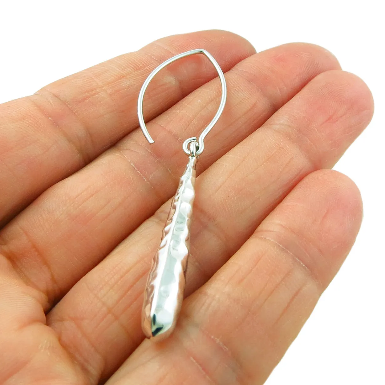 Threader 925 Sterling Silver Hammered Drop Earrings