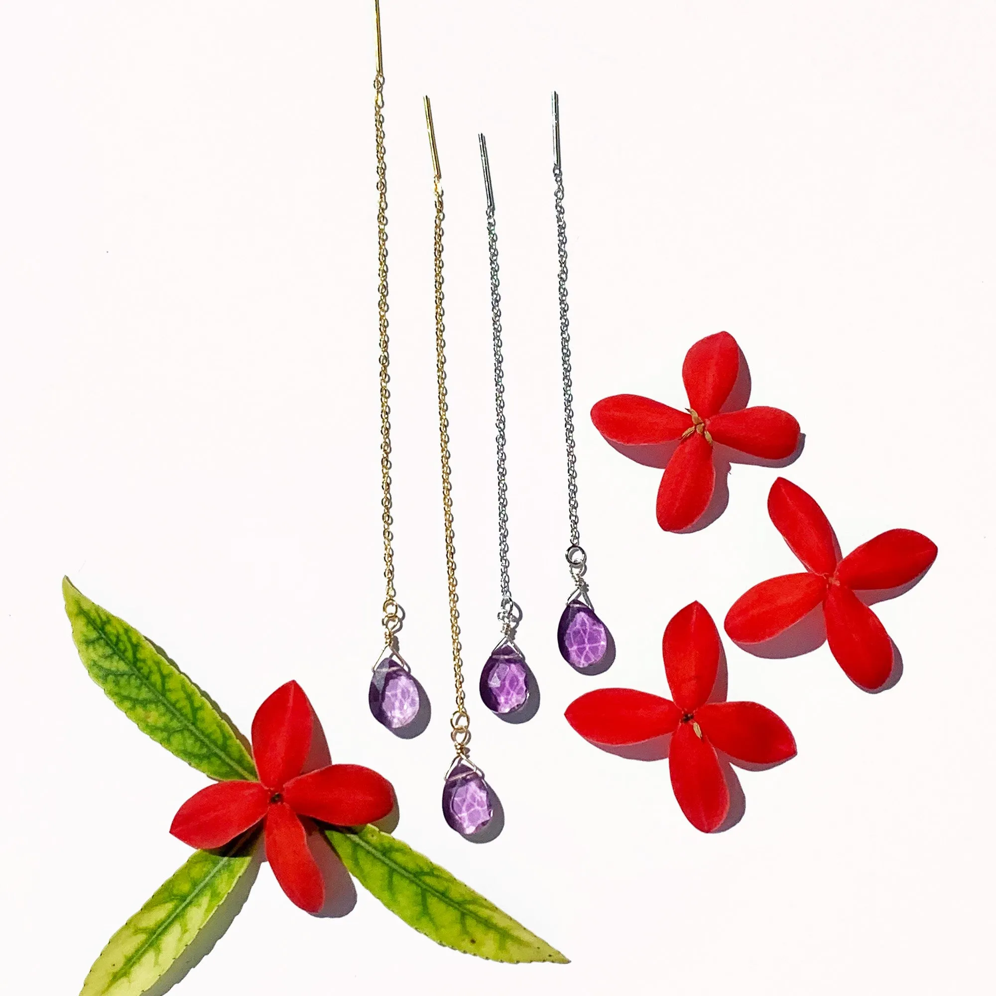Threader Amethyst Earrings