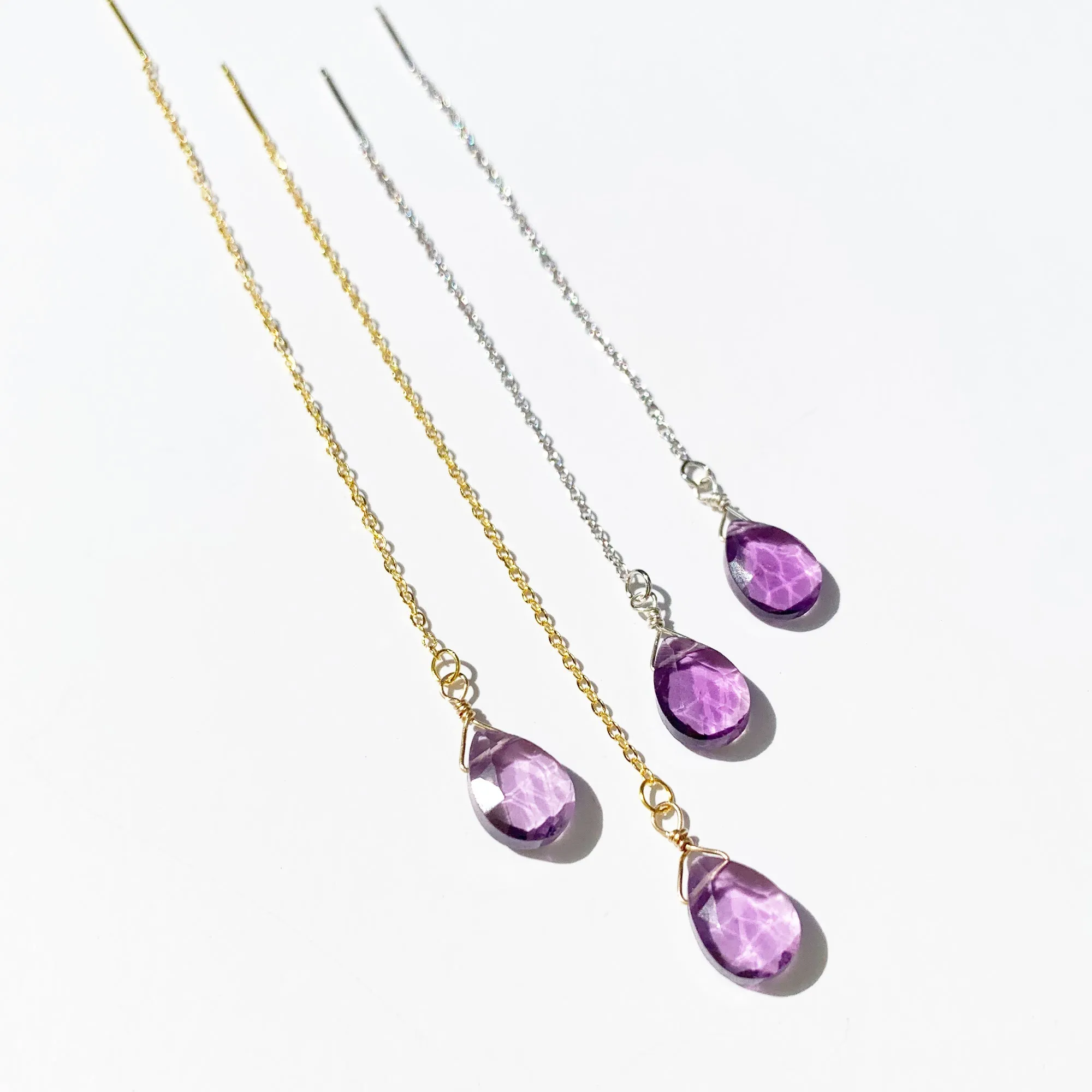 Threader Amethyst Earrings