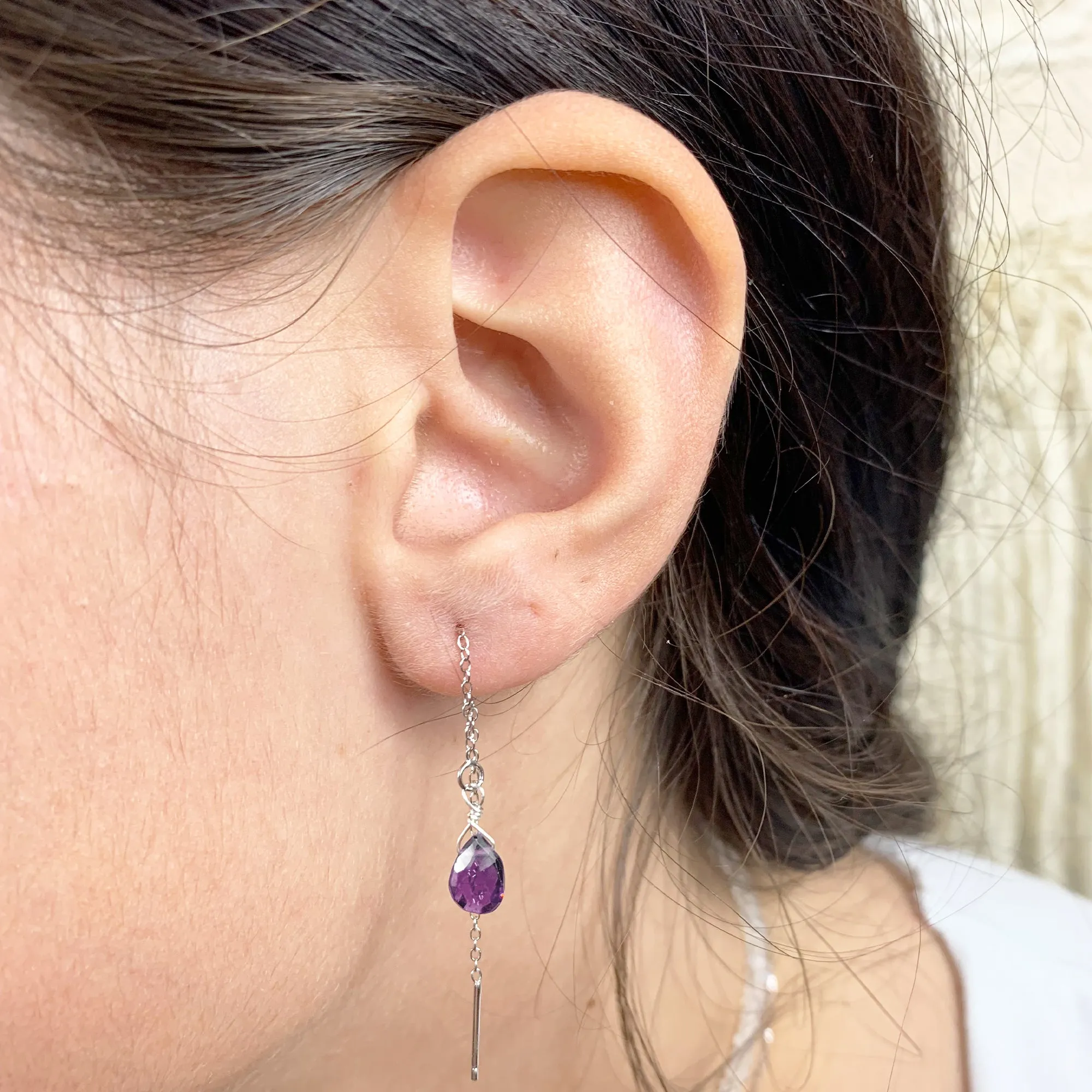 Threader Amethyst Earrings
